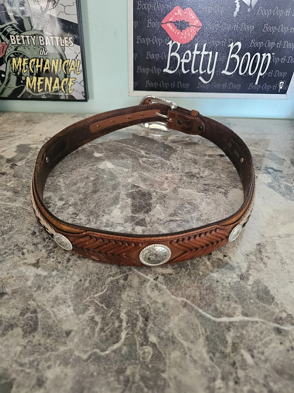 Vintage Brown Leather Western Belt Brown Leather Western Belt with Silver Buckle
